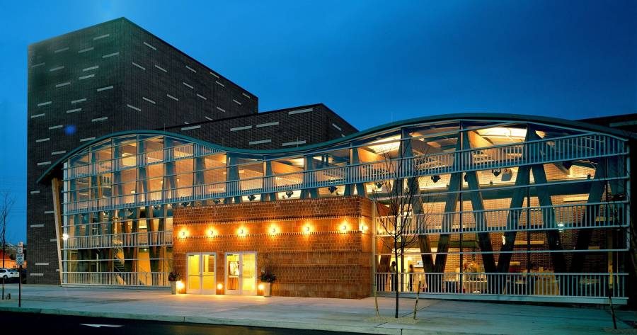 Nighttime Exterior Photo of Two River Theater